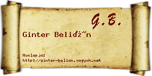 Ginter Belián névjegykártya